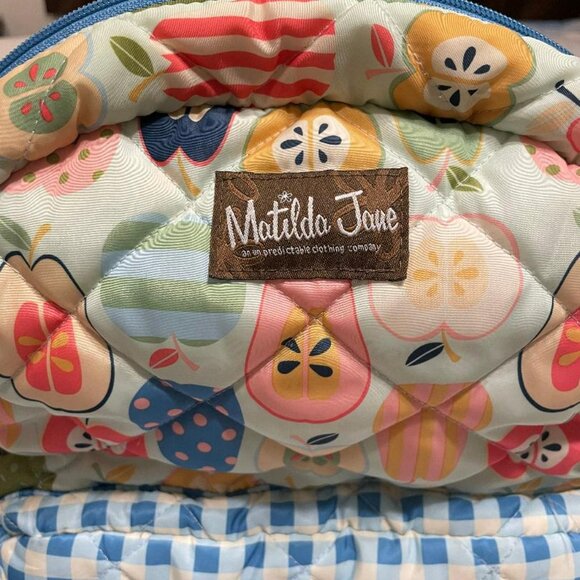 Matilda Jane Colorful Apple Print with blue check print Quilted backpack 16' - Picture 2 of 10